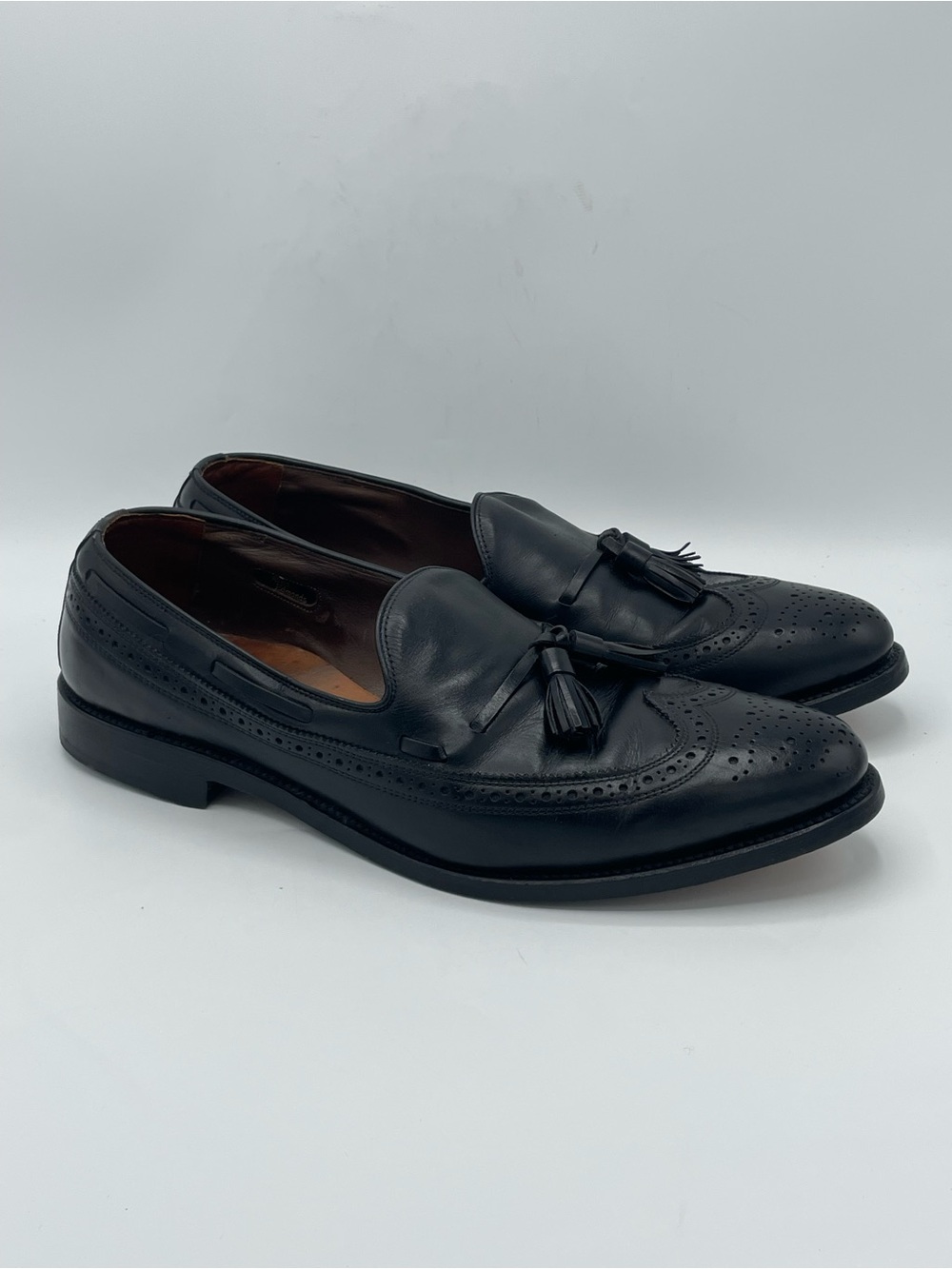 Allen Edmonds Manchester Black Leather Wingtip Tassel Loafers.